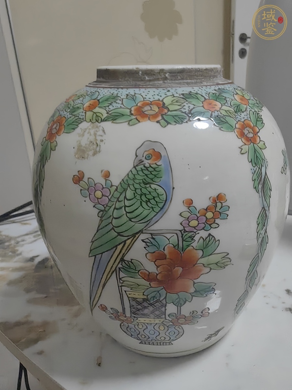 古玩陶瓷五彩開窗花鳥紋罐（日本）真品鑒賞圖