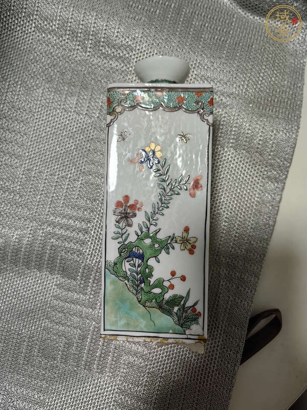 古玩陶瓷五彩博古花卉四方水盂（日本瓷）真品鑒賞圖