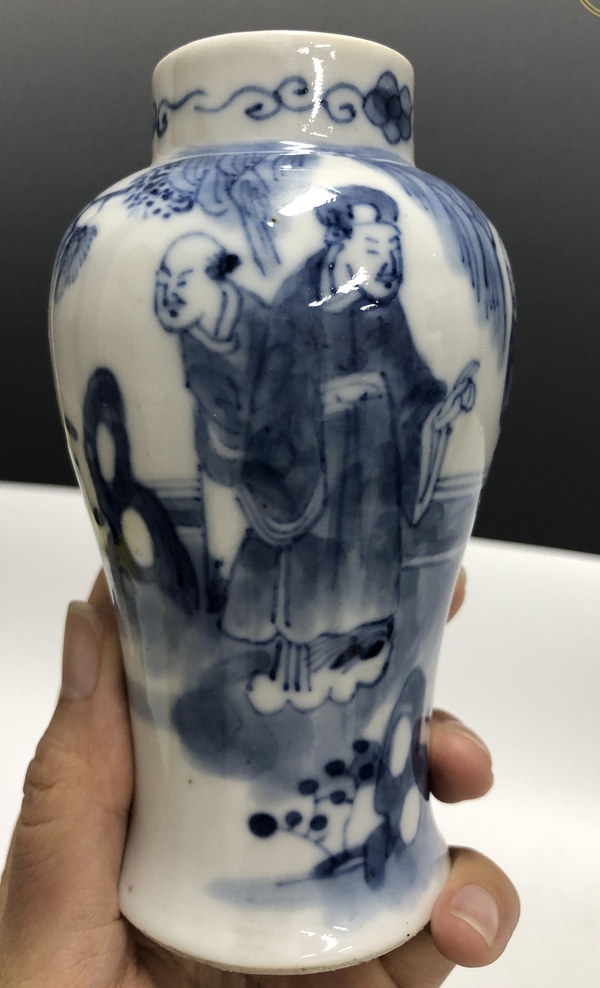 古玩陶瓷清晚·青花茂叔愛蓮紋雞腿瓶拍賣，當前價格2699元