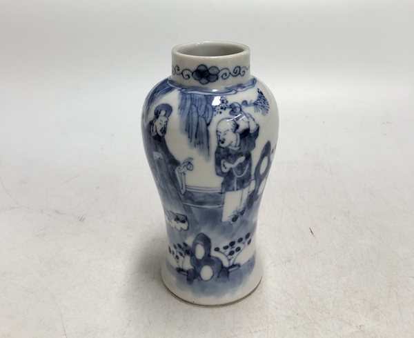 古玩陶瓷清晚·青花茂叔愛蓮紋雞腿瓶拍賣，當前價格2699元