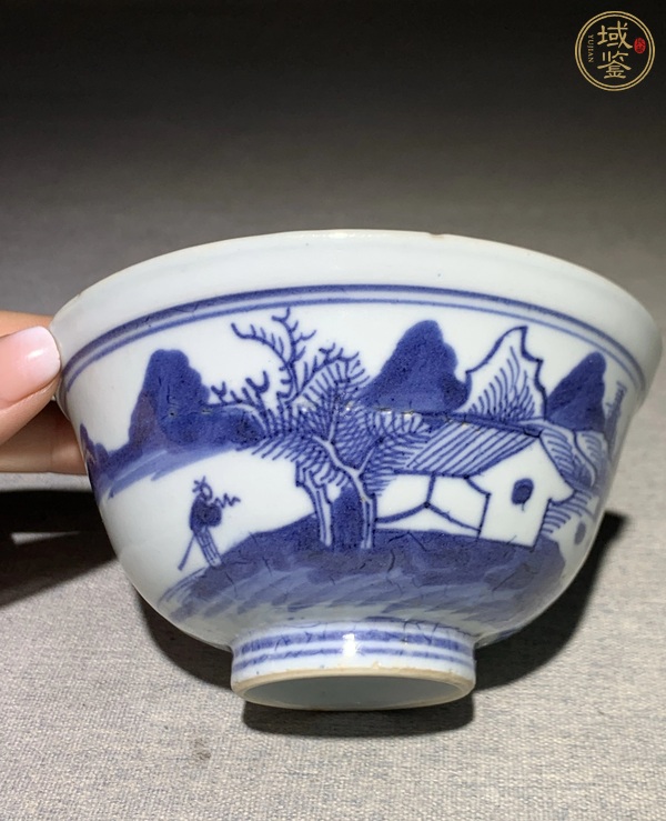 古玩陶瓷青花通景山水蓋碗真品鑒賞圖