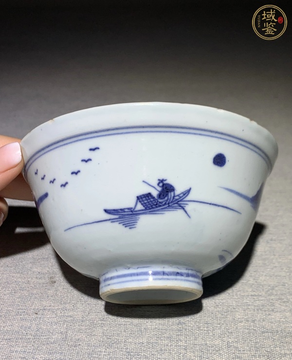古玩陶瓷青花通景山水蓋碗真品鑒賞圖