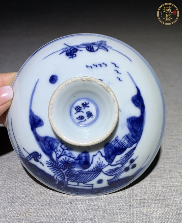 古玩陶瓷青花通景山水蓋碗真品鑒賞圖
