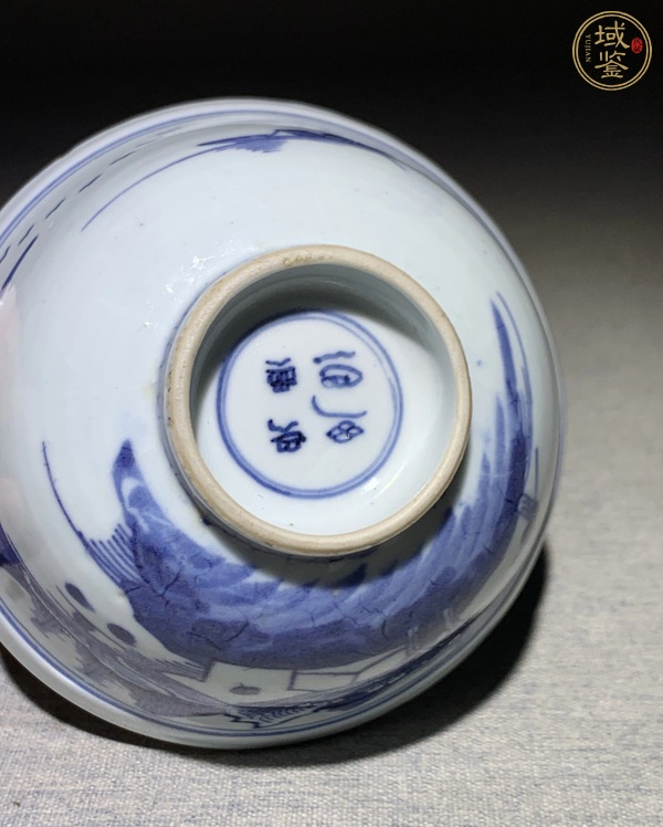 古玩陶瓷青花通景山水蓋碗真品鑒賞圖