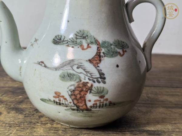 古玩陶瓷油粉彩松鶴延年圖茶壺真品鑒賞圖