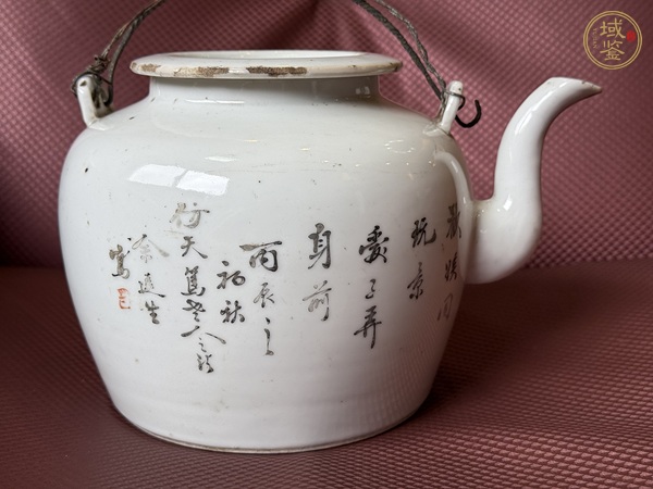 古玩陶瓷粉彩人物故事紋茶壺真品鑒賞圖