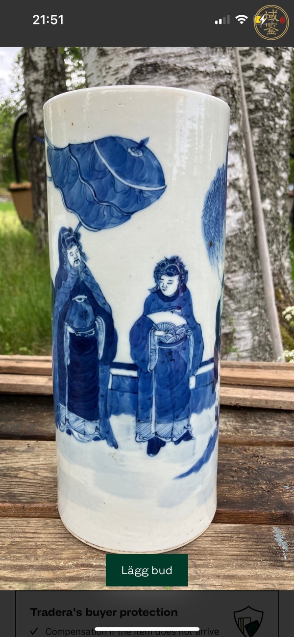 古玩陶瓷人物紋青花帽筒真品鑒賞圖