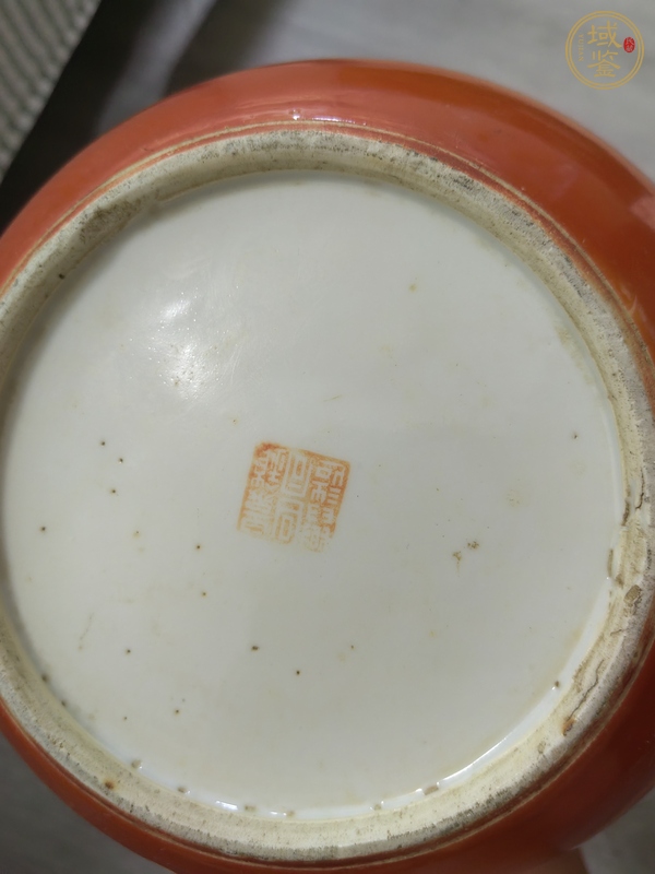 古玩陶瓷珊瑚紅釉描金西瓜罐真品鑒賞圖