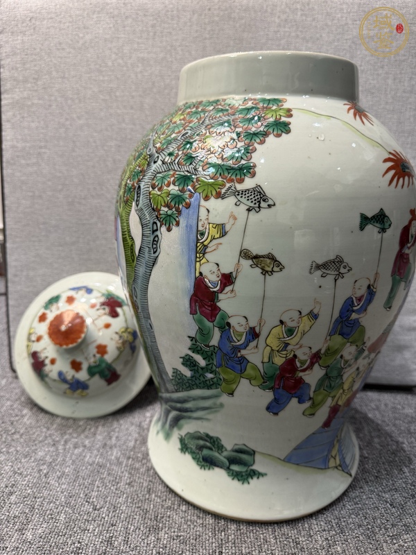 古玩晚清百子鬧春粉彩將軍罐真品鑒賞圖