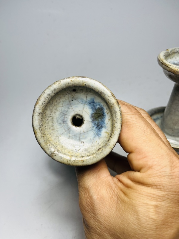 古玩陶瓷（清末民初）窯變哥釉燭臺一對拍賣，當前價格0元