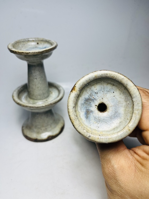 古玩陶瓷（清末民初）窯變哥釉燭臺一對拍賣，當前價格0元