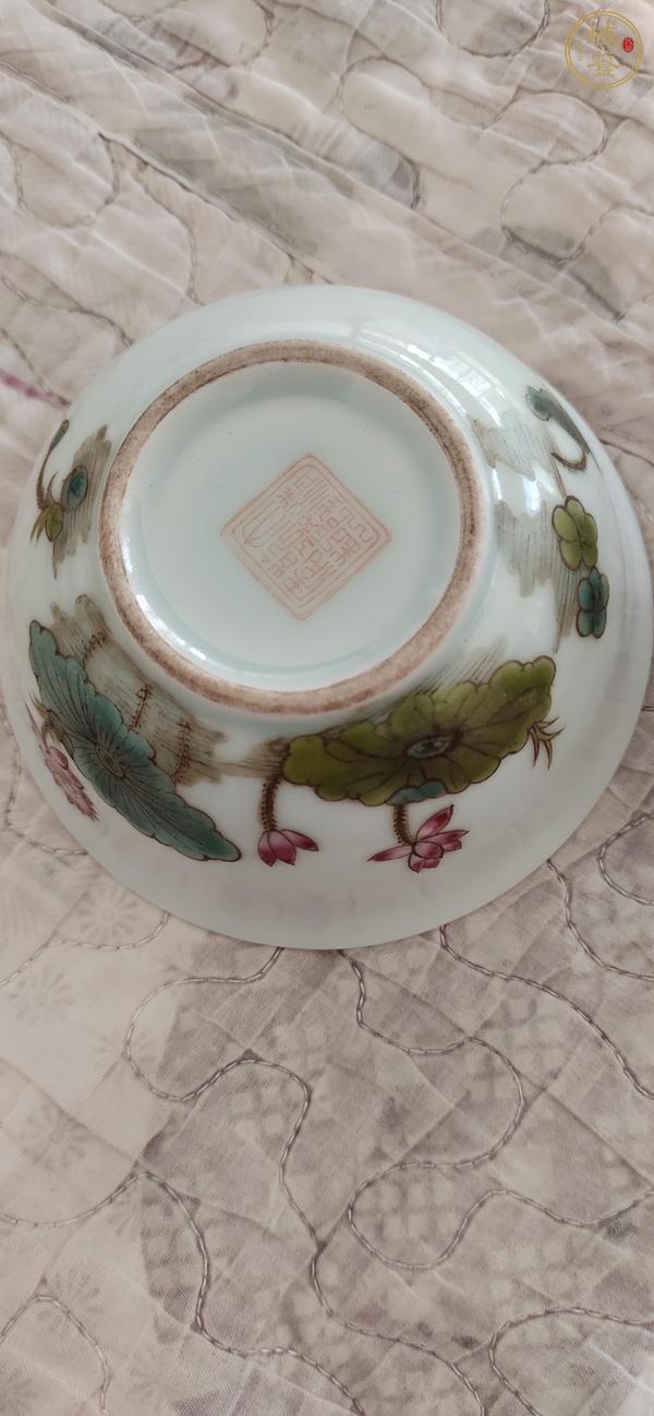 古玩陶瓷粉彩蓮池花卉紋碗真品鑒賞圖