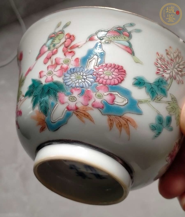 古玩陶瓷清光緒 粉彩蝶戀花蓋碗真品鑒賞圖
