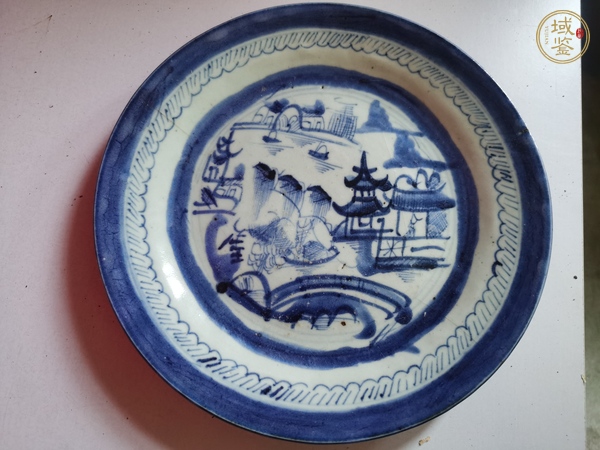 古玩陶瓷青花山水紋盤真品鑒賞圖