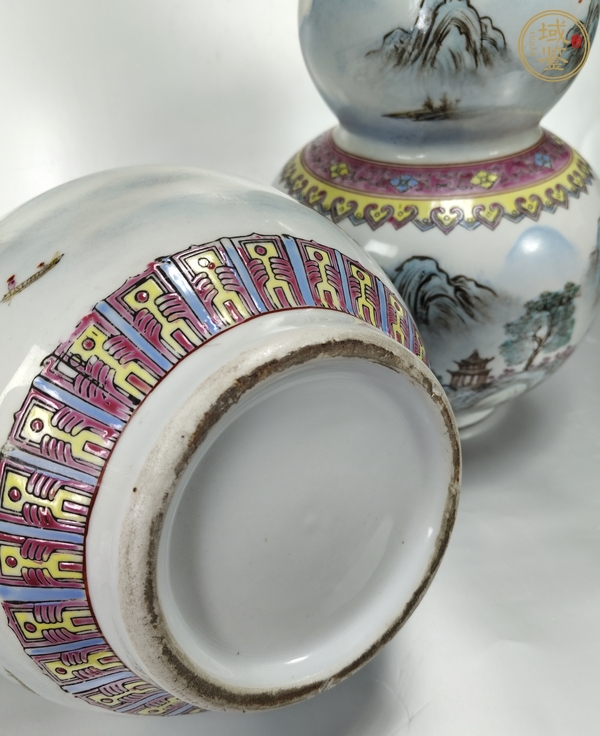 古玩陶瓷粉彩山水人物紋葫蘆瓶真品鑒賞圖