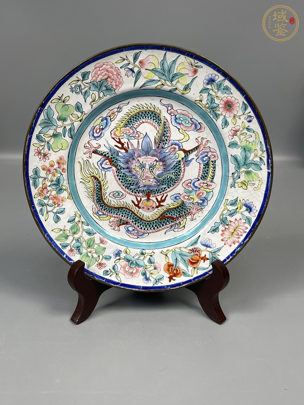 古玩陶瓷銅胎畫龍紋盤真品鑒賞圖