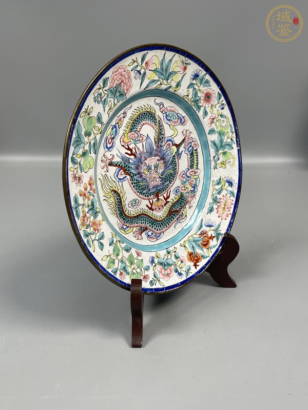 古玩陶瓷銅胎畫龍紋盤真品鑒賞圖