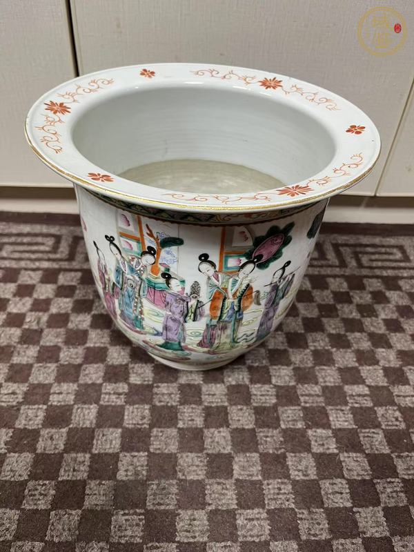 古玩陶瓷王子五彩人物花盆真品鑒賞圖