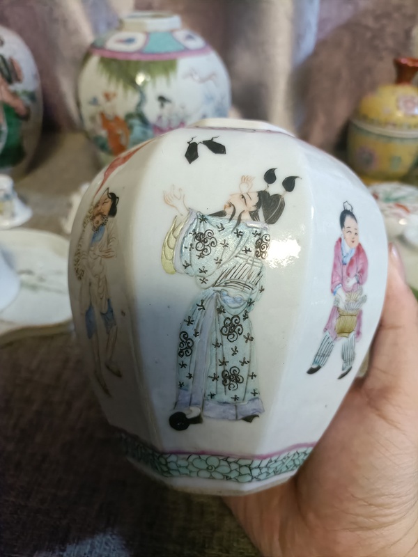 古玩陶瓷民國粉彩八仙人物八方罐拍賣，當前價格6888元