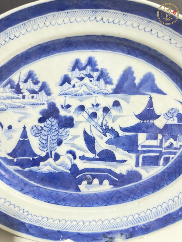 古玩陶瓷青花山水人物紋折腰盤真品鑒賞圖