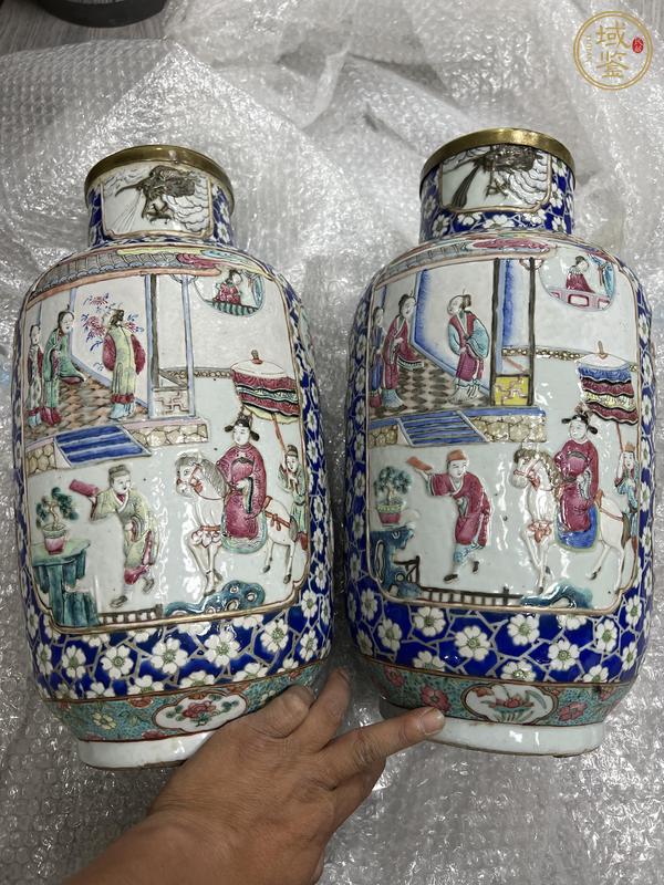 古玩陶瓷人物紋粉彩瓶真品鑒賞圖