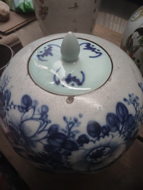 古玩陶瓷青花博古花卉紋冬瓜罐配上了蓋了拍賣，當前價格1899元