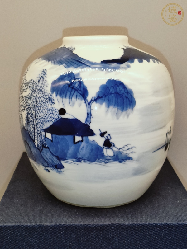 古玩陶瓷晚清青花通景山水罐真品鑒賞圖