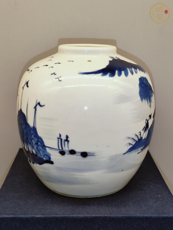 古玩陶瓷晚清青花通景山水罐真品鑒賞圖