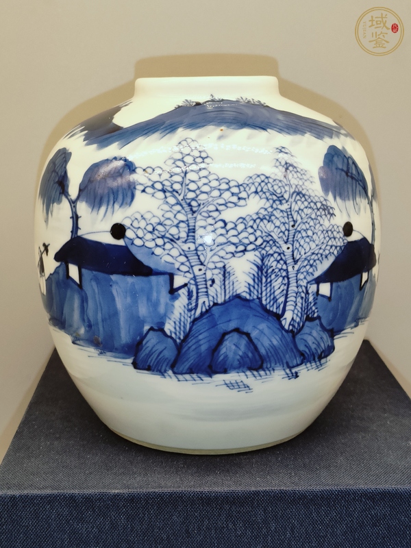古玩陶瓷晚清青花通景山水罐真品鑒賞圖