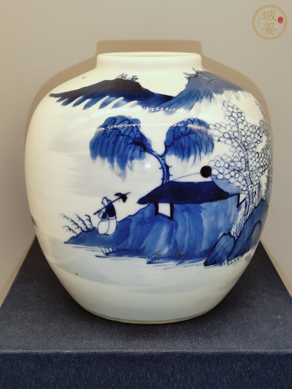 古玩陶瓷晚清青花通景山水罐真品鑒賞圖