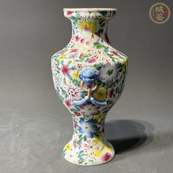 古玩陶瓷粉彩百花圖盤口瓶真品鑒賞圖