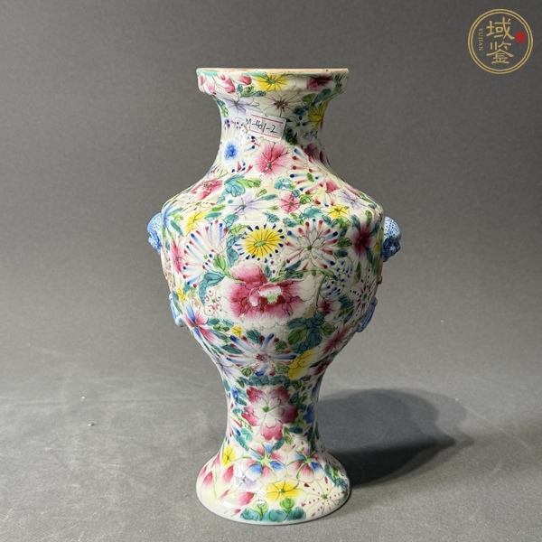 古玩陶瓷粉彩百花圖盤口瓶真品鑒賞圖