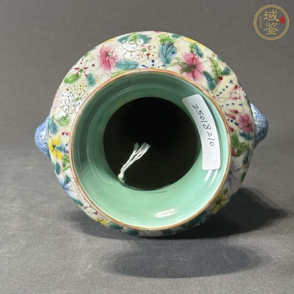 古玩陶瓷粉彩百花圖盤口瓶真品鑒賞圖