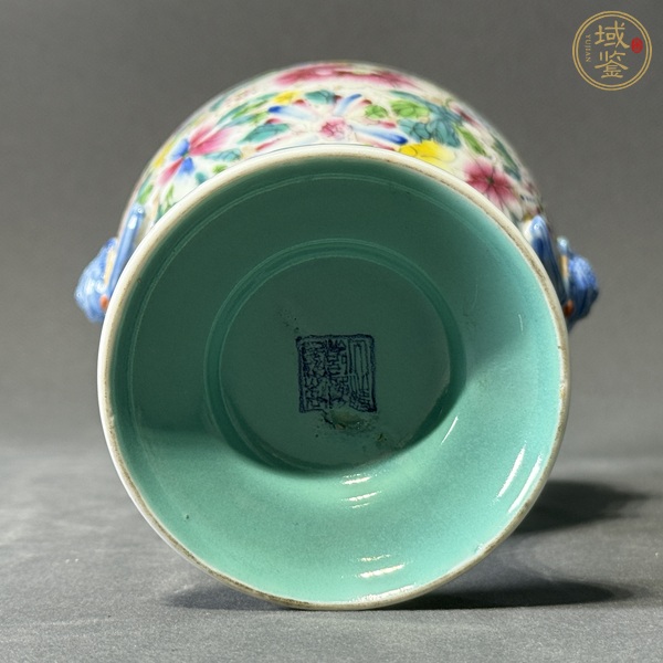 古玩陶瓷粉彩百花圖盤口瓶真品鑒賞圖