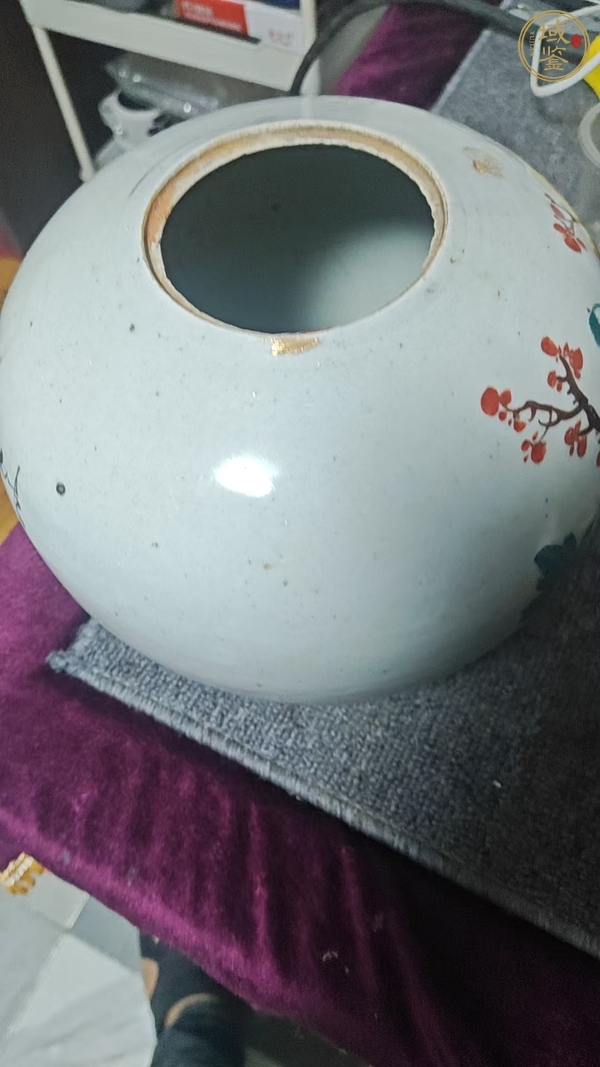 古玩陶瓷花鳥紋西瓜罐真品鑒賞圖