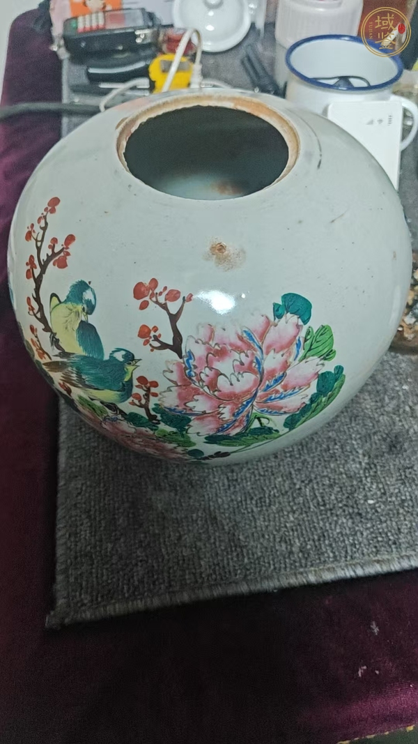 古玩陶瓷花鳥紋西瓜罐真品鑒賞圖