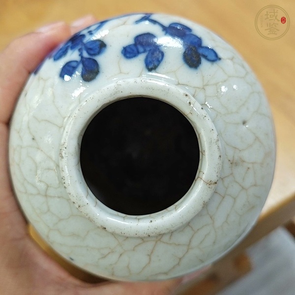古玩陶瓷晚清哥釉青花花鳥罐真品鑒賞圖