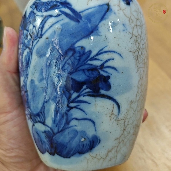 古玩陶瓷晚清哥釉青花花鳥罐真品鑒賞圖