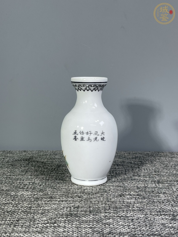 古玩陶瓷粉彩孔雀花卉紋盤口瓶真品鑒賞圖