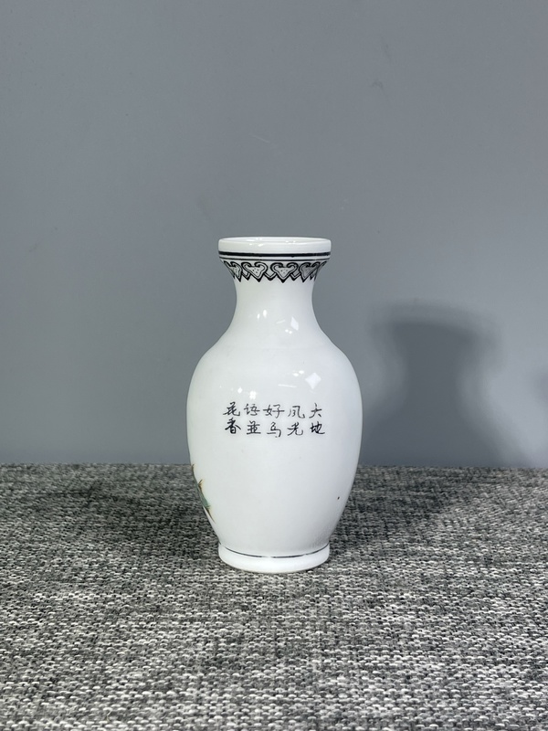 古玩陶瓷民國(guó)至創(chuàng)匯.粉彩孔雀花卉紋盤口瓶拍賣，當(dāng)前價(jià)格199元