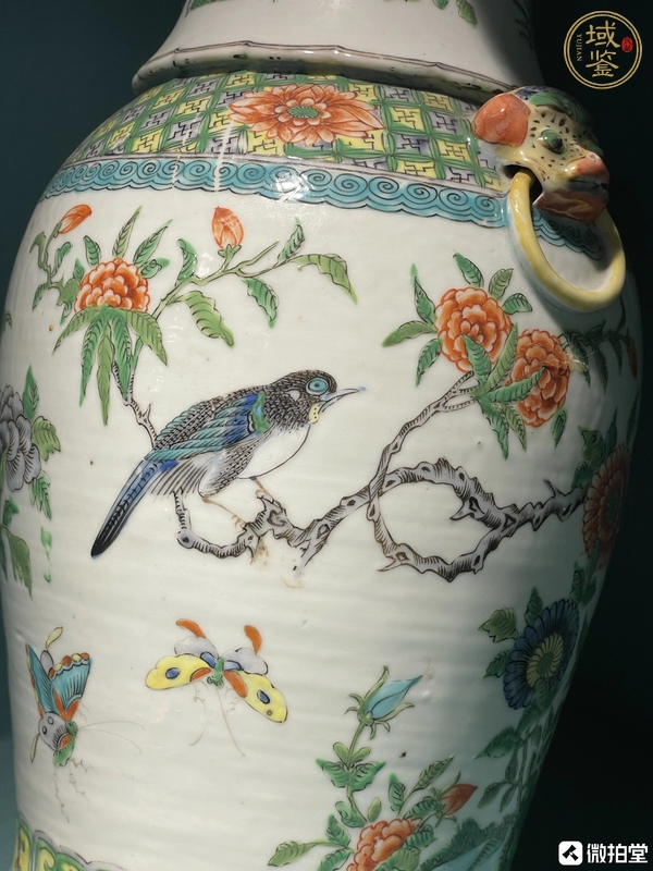 古玩陶瓷廣彩花鳥雙耳瓶真品鑒賞圖