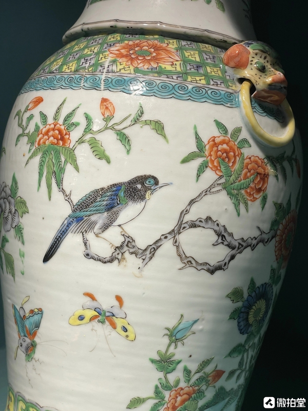 古玩陶瓷廣彩花鳥雙耳瓶拍賣，當前價格5500元