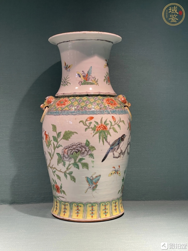 古玩陶瓷廣彩花鳥雙耳瓶真品鑒賞圖