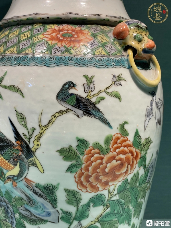 古玩陶瓷廣彩花鳥雙耳瓶真品鑒賞圖