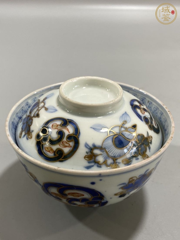 古玩民國青花描金蓋碗真品鑒賞圖