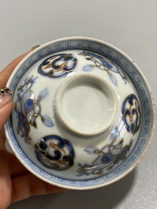 古玩陶瓷民國青花礬紅描金蓋碗茶盞拍賣，當前價格298元