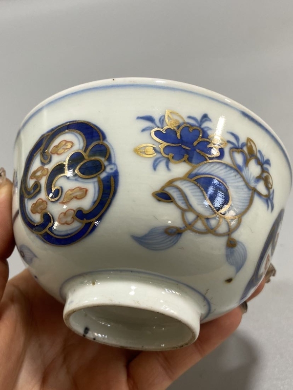 古玩陶瓷民國青花礬紅描金蓋碗茶盞拍賣，當前價格298元