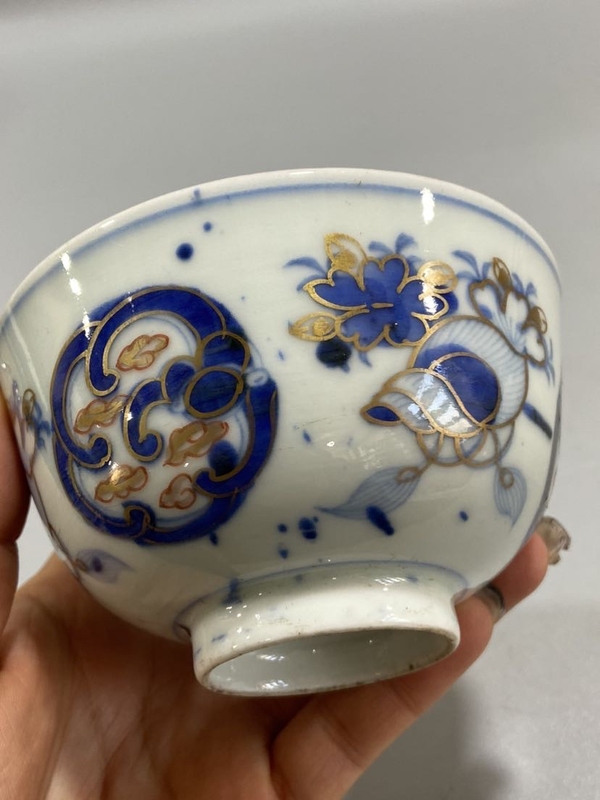 古玩陶瓷民國青花礬紅描金蓋碗茶盞拍賣，當前價格298元