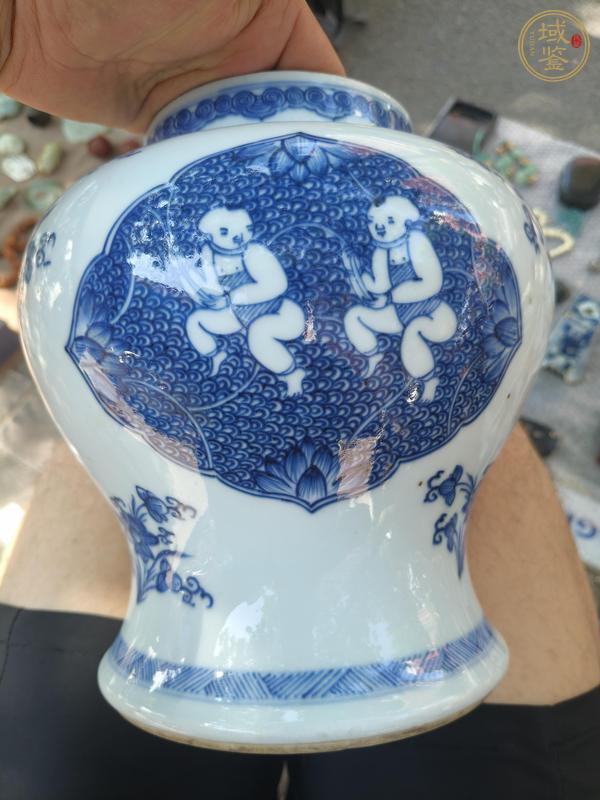 古玩陶瓷連生貴子圖青花將軍罐真品鑒賞圖