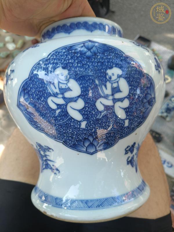 古玩陶瓷連生貴子圖青花將軍罐真品鑒賞圖